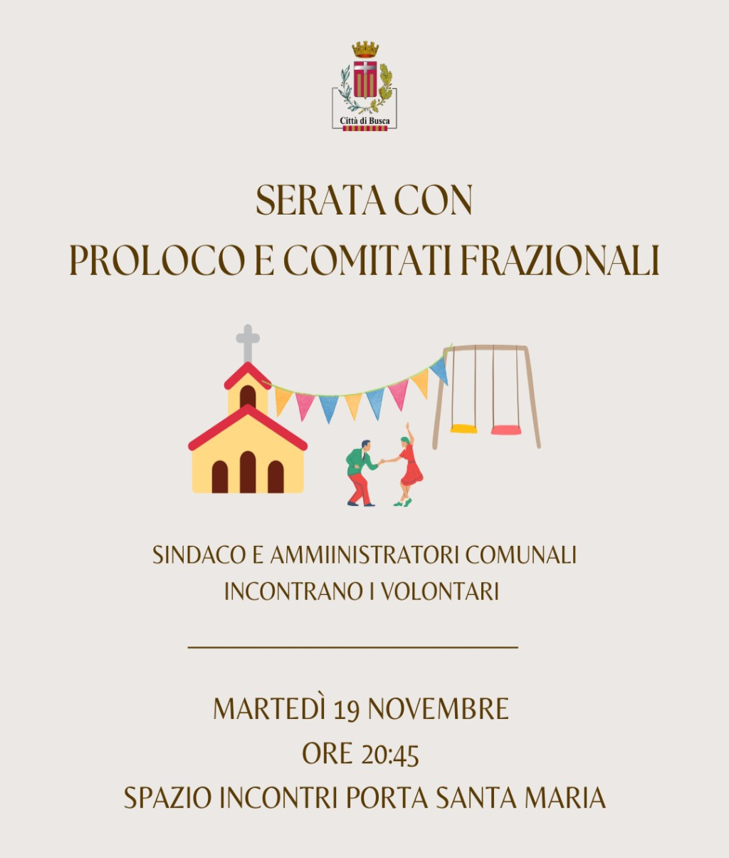 Martedì 19 novembre serata con proloco e comitati frazionali